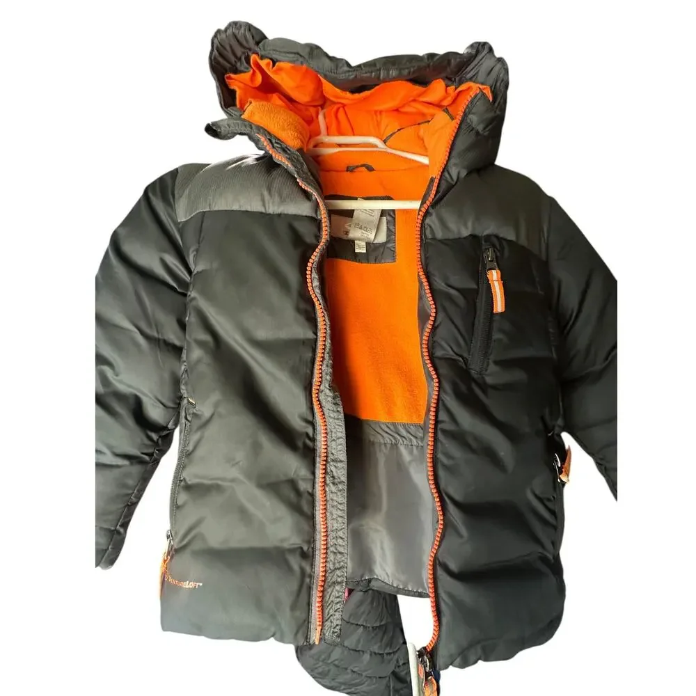 Champion Boys Puffer Jacket XS 4–5 Gray Orange Fleece Lined Hooded Winter Coat